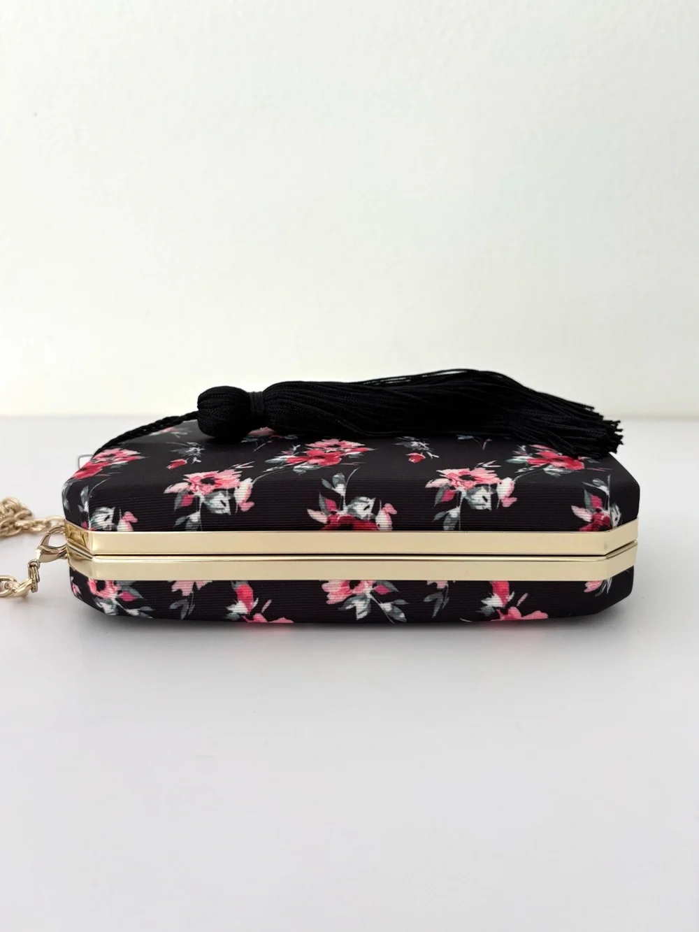 White House Black Market Black Floral Box Clutch Crossbody Bag NWT